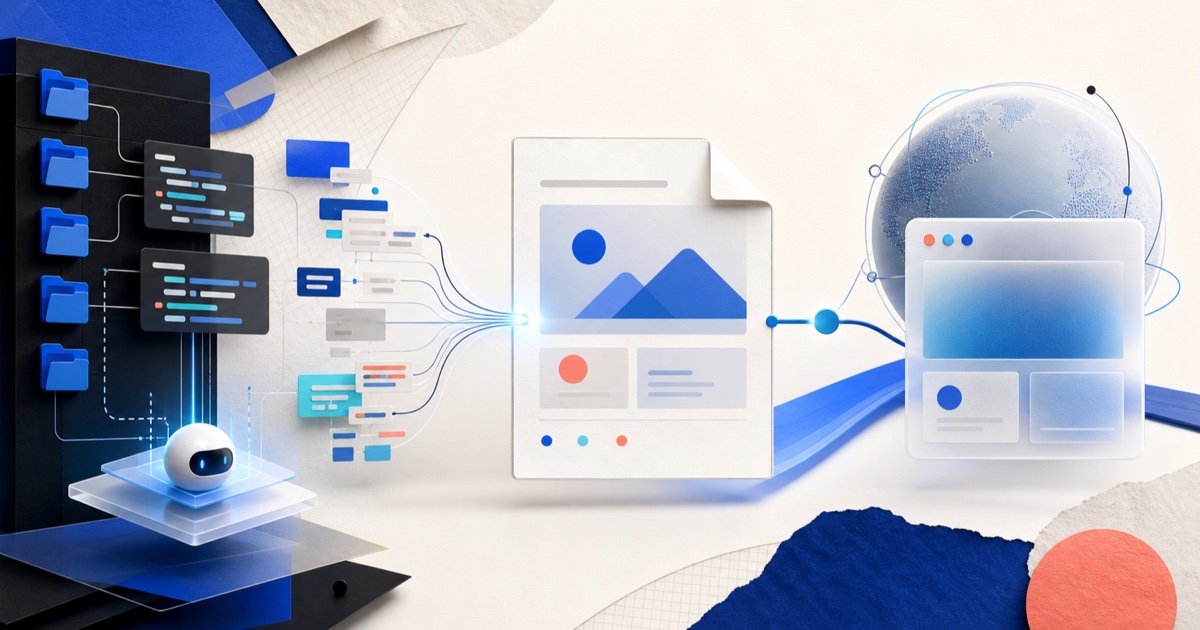 Codex 작업 공간의 코드와 파일이 하나의 HTML 리포트와 브라우저 링크로 합쳐지는 모습